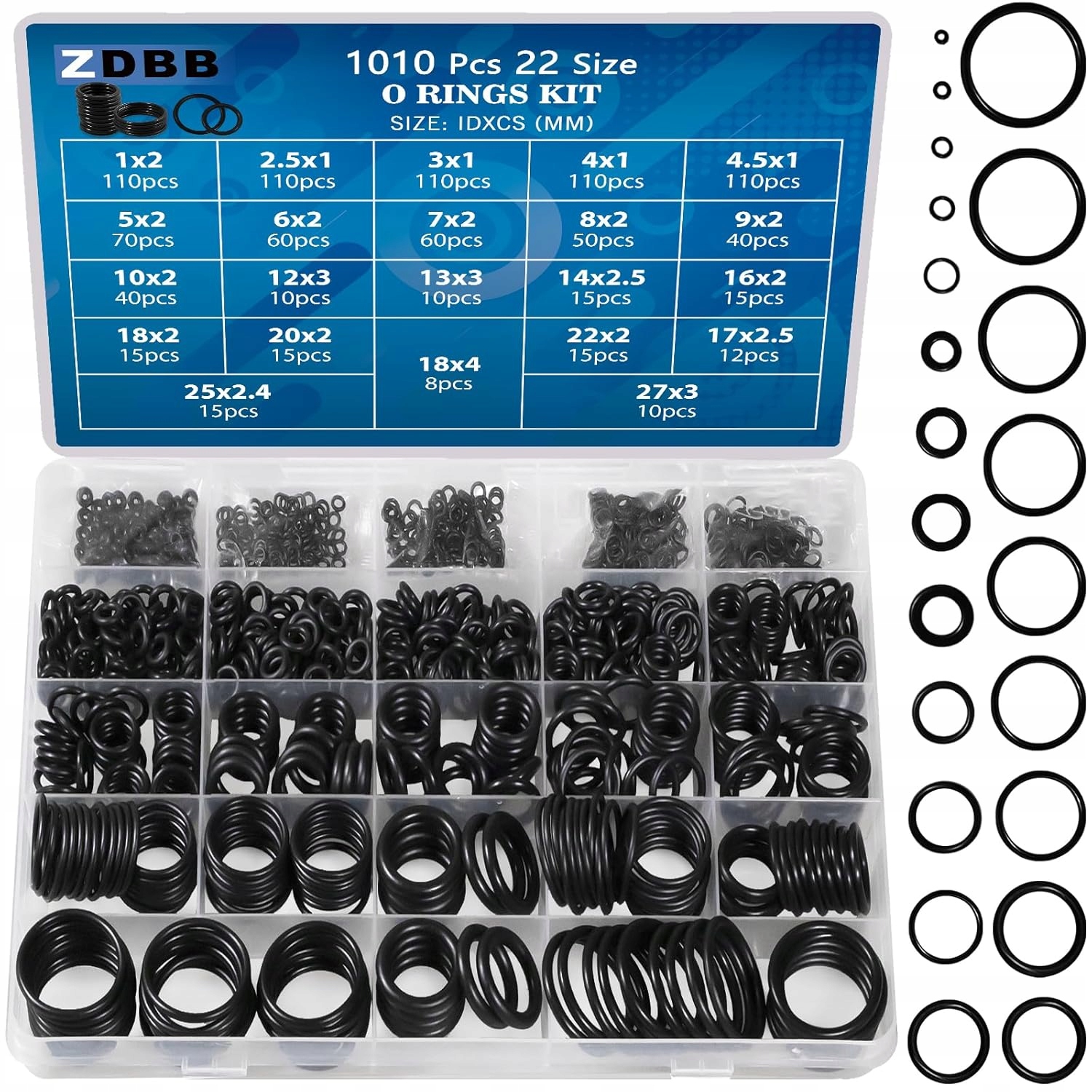 Zestaw O-Ring gumowych 1010 szt. 22 rozmiary uszczelki hydrauliczne
