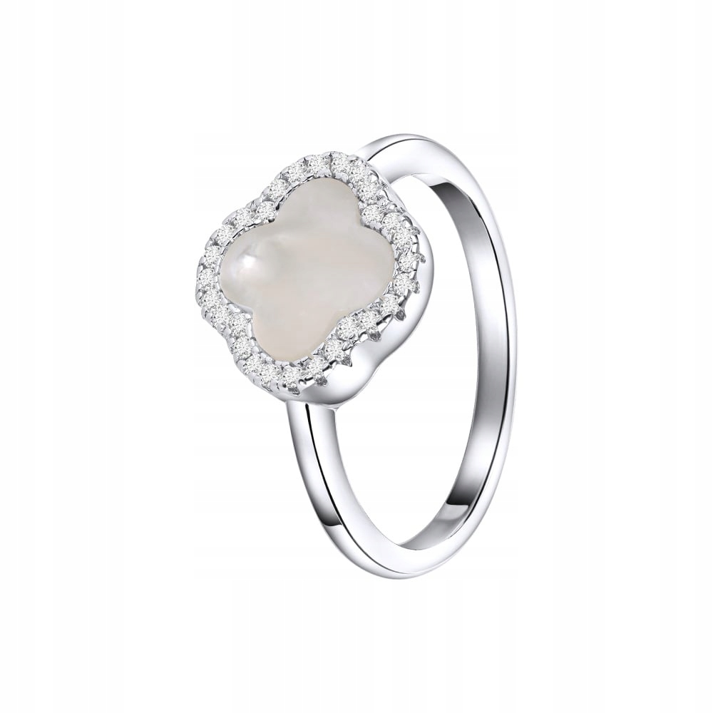 Pierścionek Srebrny Koniczyna z Masą Perłową Cyrkonie Srebro 925 r.12 Sadva