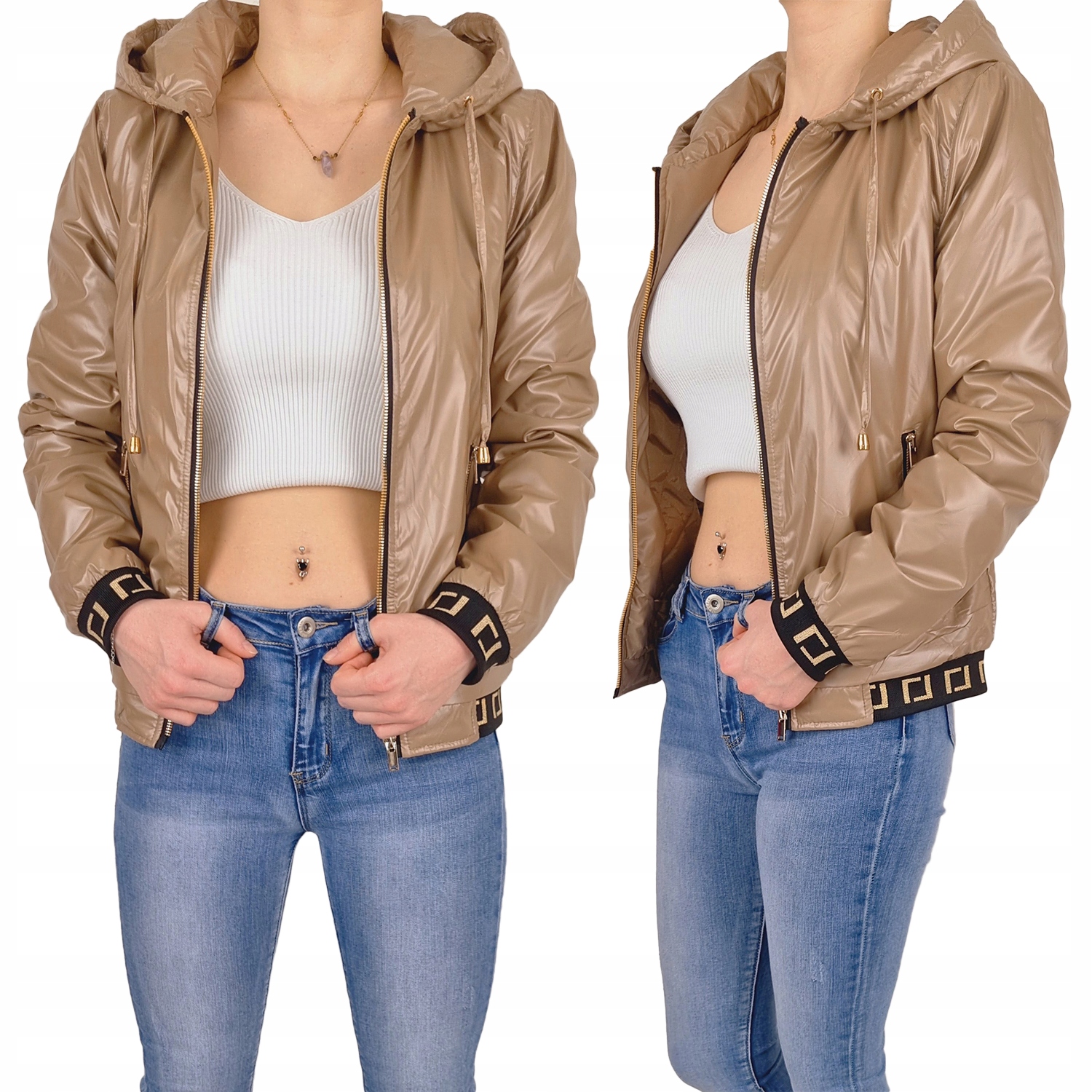 #dámská Prošívaná Bunda Kapuce Lesklá Barvy#