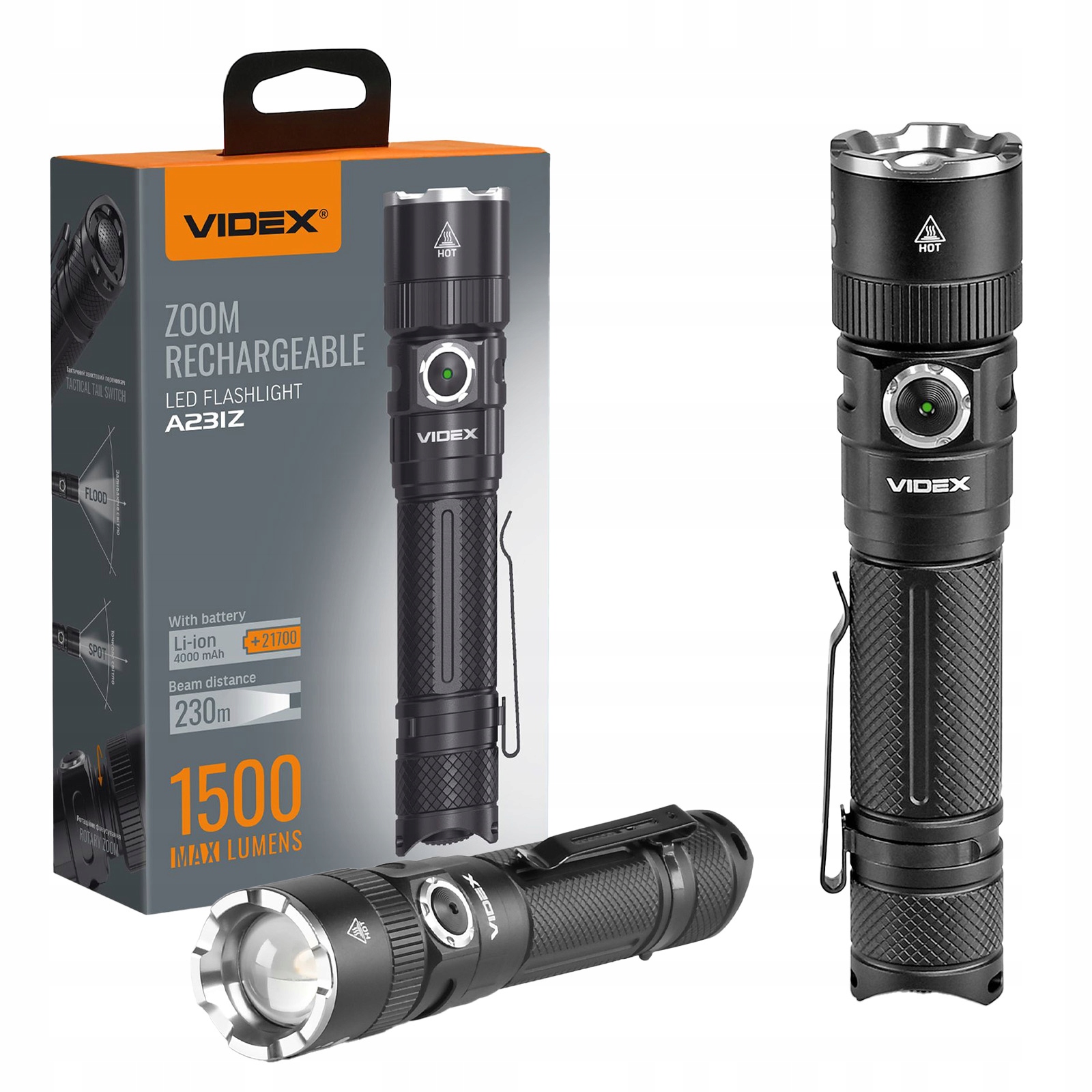 Latarka Taktyczna Led Akumulatorowa Wojskowa Wodoodporna Mocna 1500lm Videx