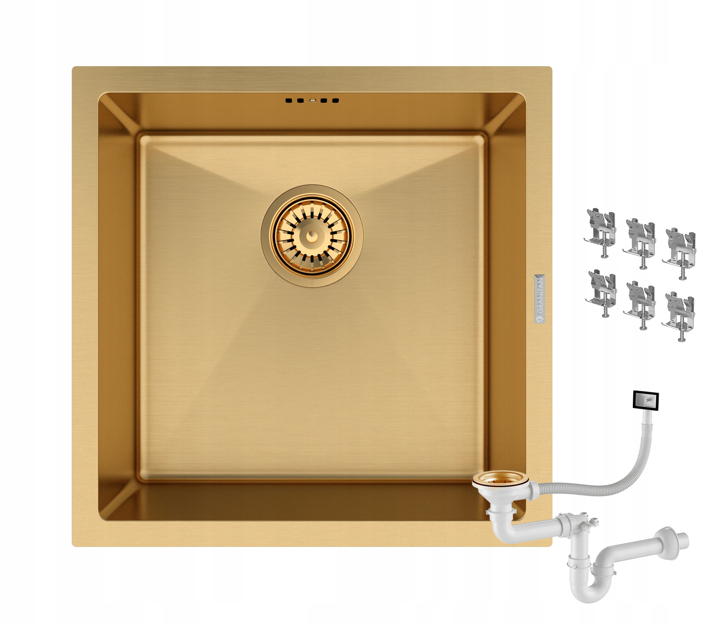 Oceľový Drez Zlatý Pod Dosku Závesný Jednokomorový Sifón BARI44