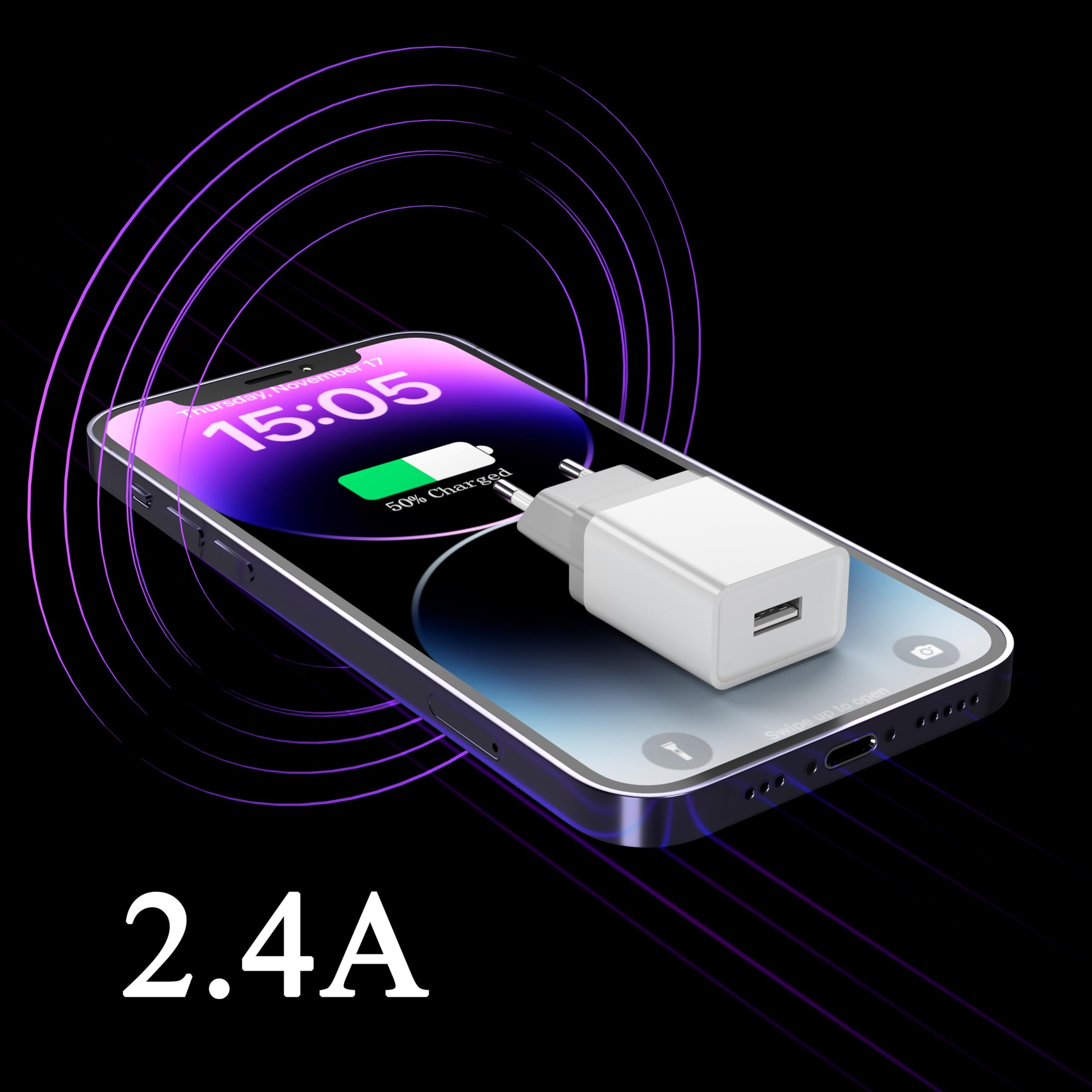 ALOYANI USB 12W Zestaw 3 Ładowarek USB 2,4A 5V Kompatybilne z iPhone — miniatura 8