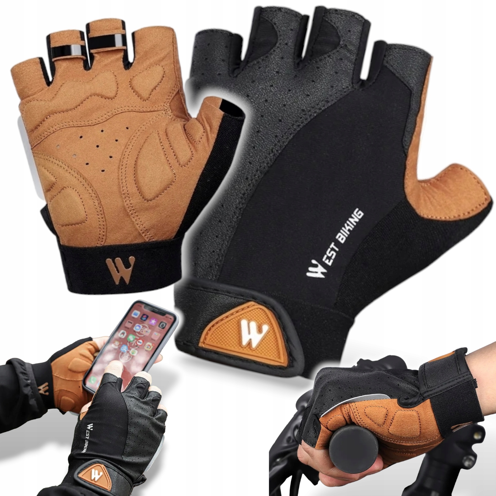 West Biking Rękawiczki Rowerowe Kolarskie Letnie Bez Palców Krótkie Żelowe