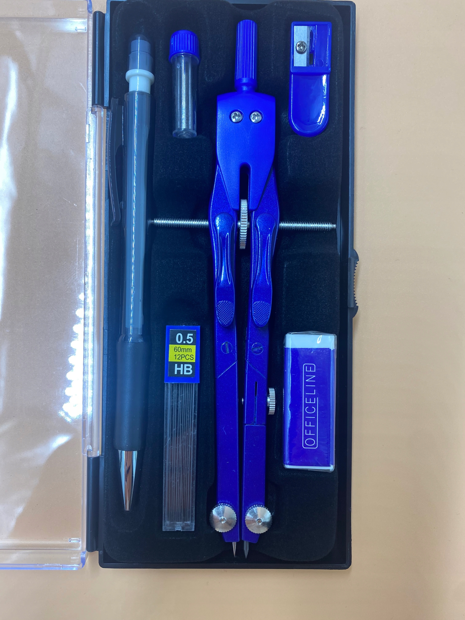 CYRKIEL Z funkcją precyzyjnej regulacji OŁÓWEK, TEMPERÓWKA, GUMKA niebieski Marka bez marki