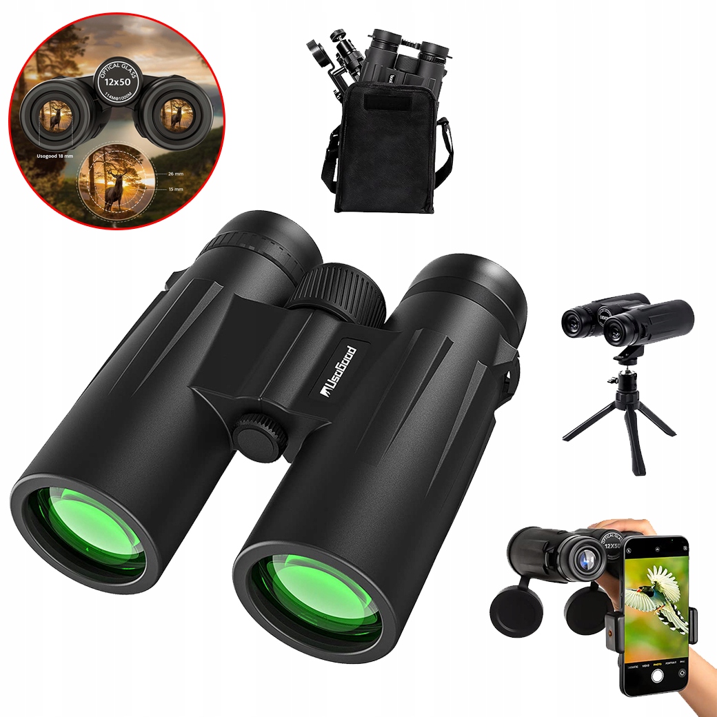 Profesionální Dalekohled 12X50 Hd S Příslušenstvím A Turistickou Taškou A Stativem