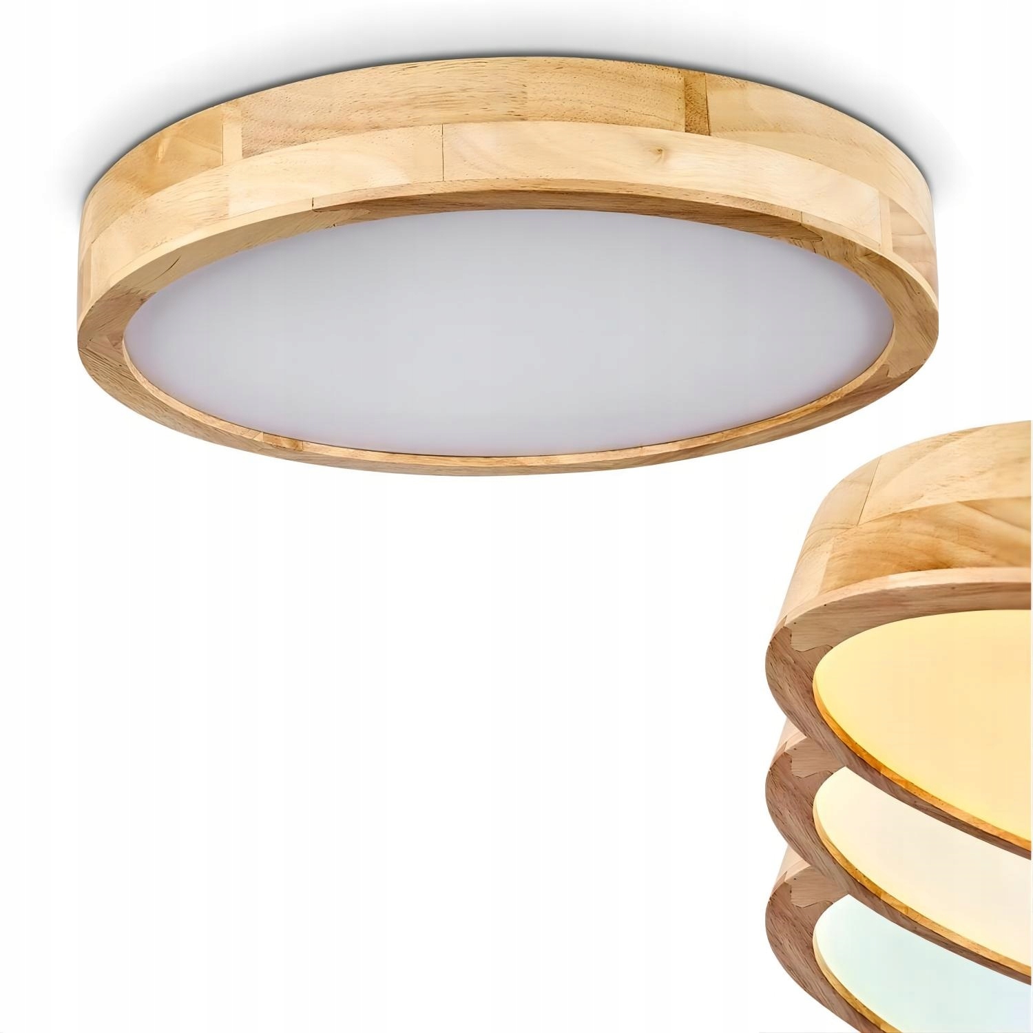 Lampa Sufitowa Led Drewno Lampa Sufitowa Żyrandol wisząca Okrągła Dąb Z 3KOLORAMI