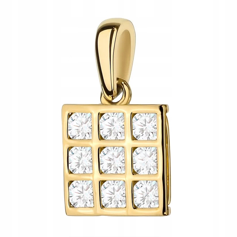 Zlatý Přívěsek pr. 585 Kwadracik s Zirkony 14k