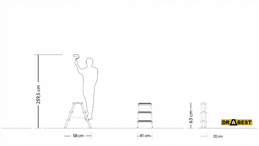 Drabinka dwustronna 3 stopniowa 125KG Schodki podest stołek taboret POLSKI Waga 1.8 kg
