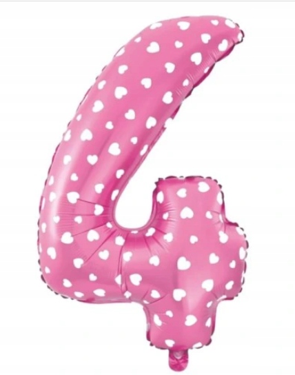 

Balon foliowy cyfra 4 różowa w serca 40cm urodziny