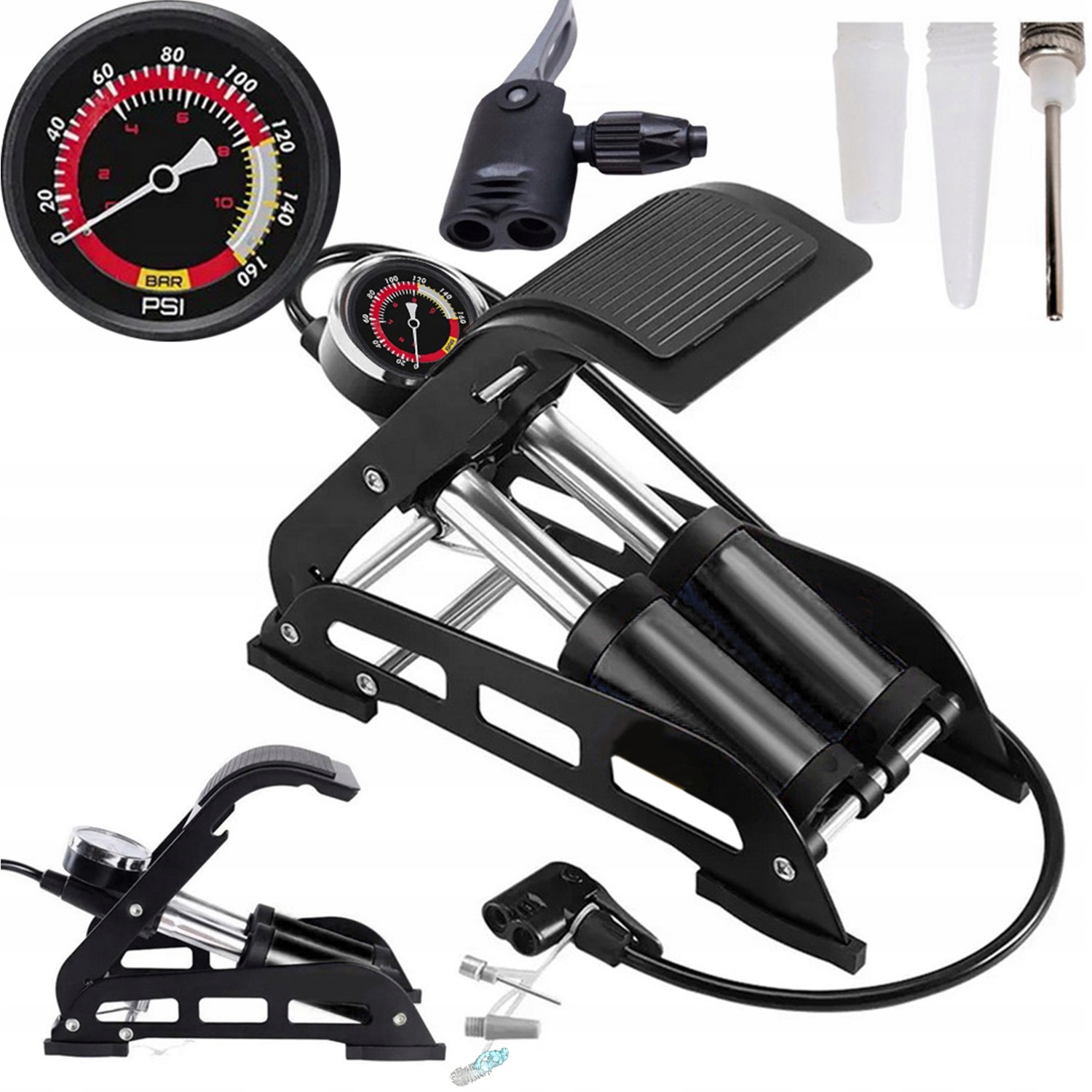 ДВУХПОРШНЕВОЙ АВТОМОБИЛЬНЫЙ ВЕЛОСИПЕДНЫЙ НОЖНОЙ НАСОС, ПРОЧНЫЙ ЧЕРНЫЙ