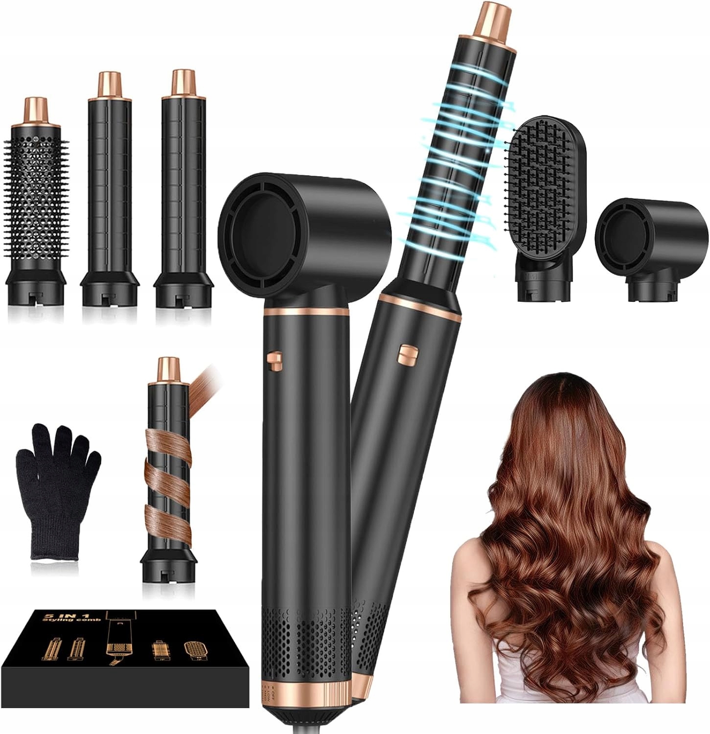 Vysoušeč vlasů sada Automatická rotační kulma na narovnávání vlasů 5 v 1
