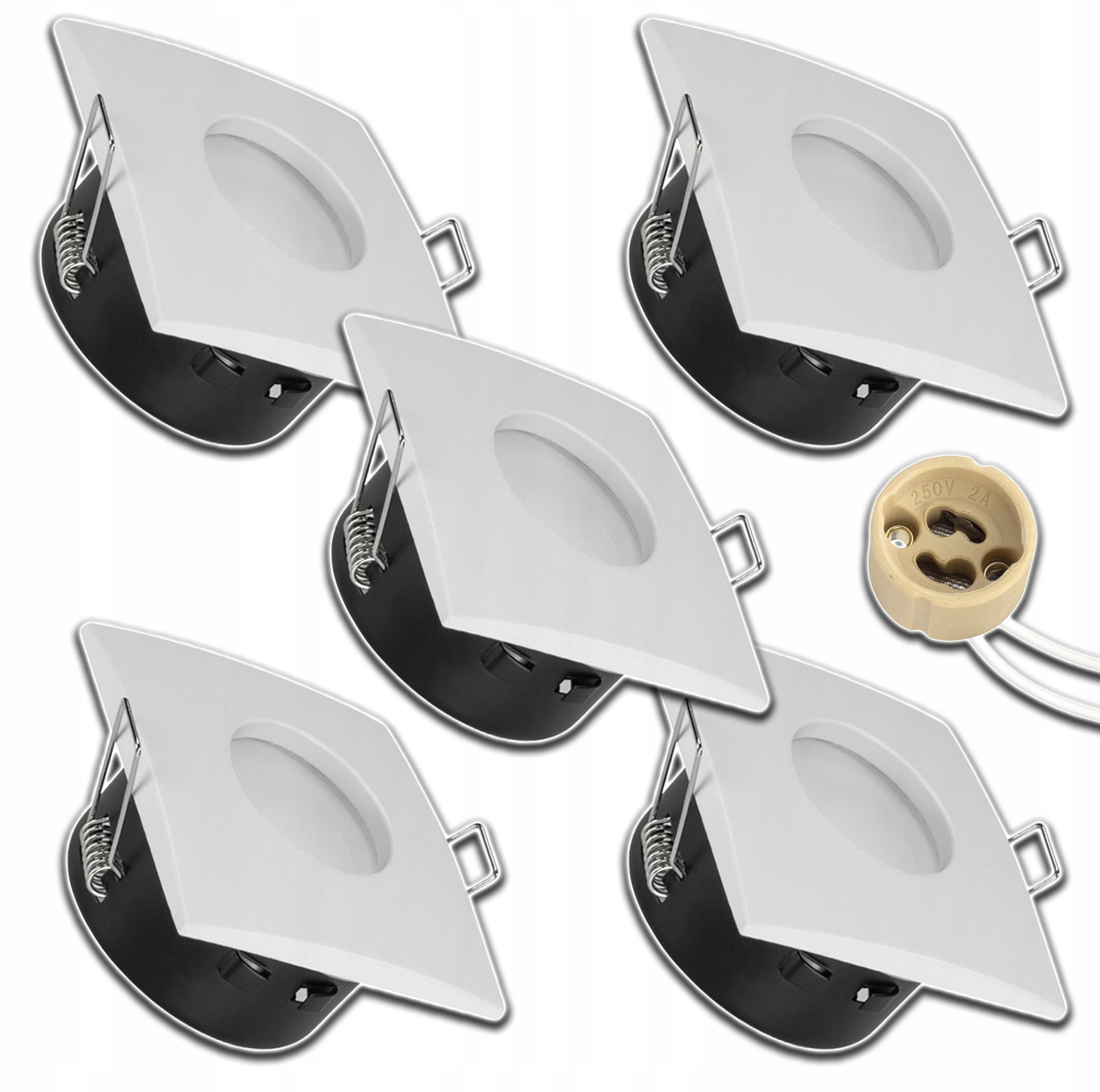 5 x Bílé Zapuštěné Stropní Svítidlo Do Podbití Voděodolné Zásuvka GU10