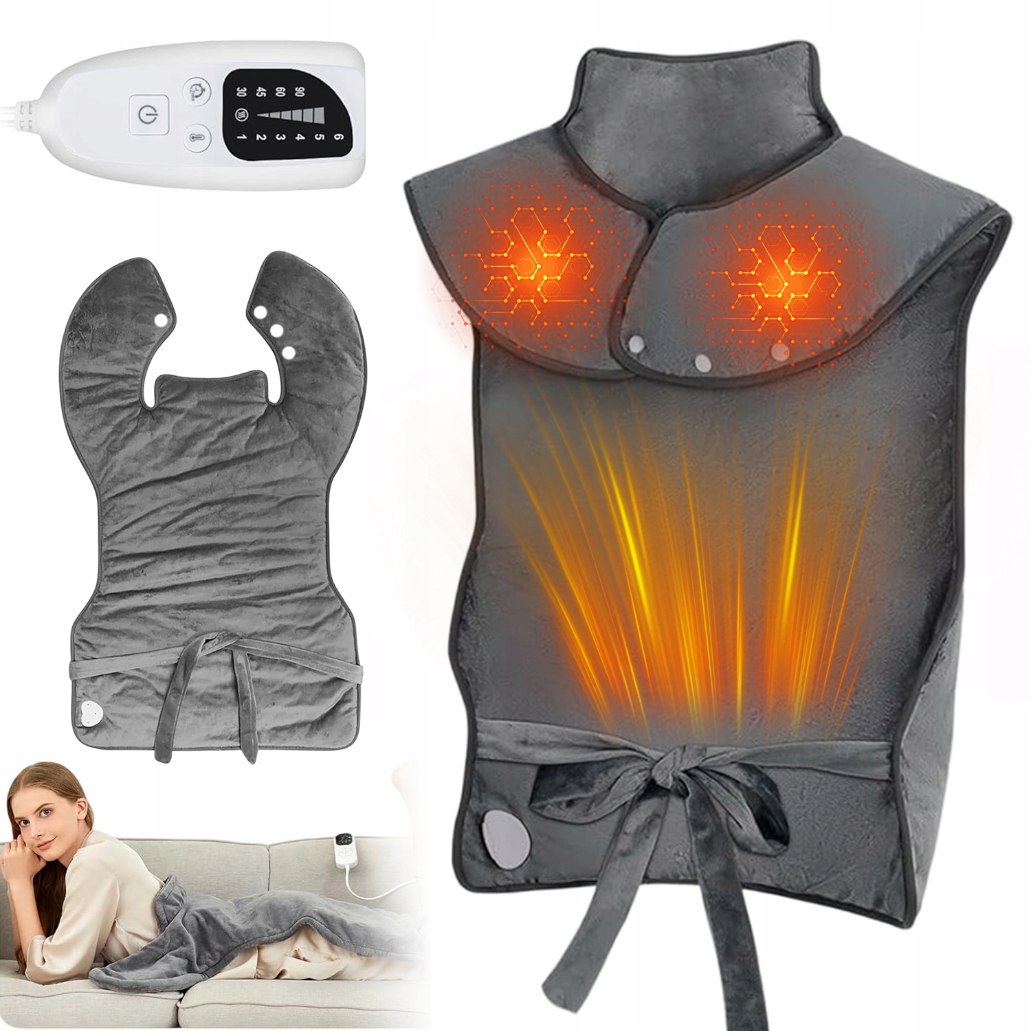 Elektryczna Poduszka Grzewcza Na Plecy Szyję I Ramiona Z Miękkim Plusze
