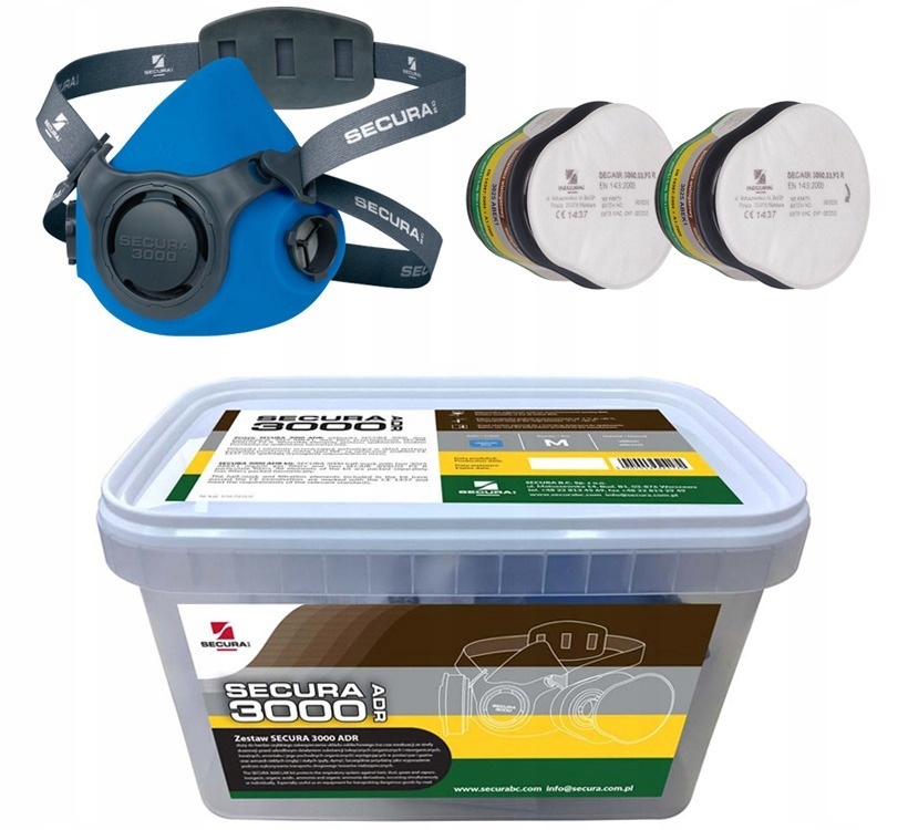 Maska półmaska Secura zestaw Adr z filtropochłaniaczem ABEK1P2