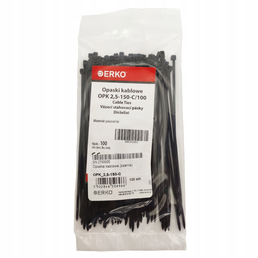 

Opaski Kablowe Zaciskowe 2,5x150 Czarne Trytki