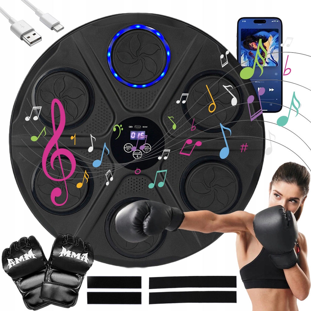 Music Boxing Machine W Treningowy Ściana Bokserska Led Bluetooth 12TRYBÓW