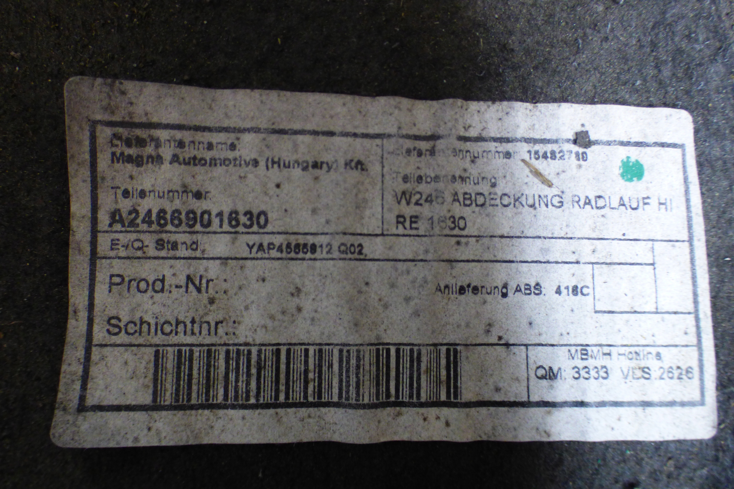 mudguard left right rear part original stBDB MERCEDES B-KLASA II W246