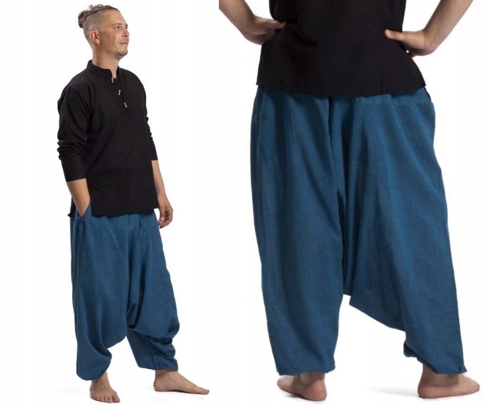 Spodnie alladynki haremki szarawary męskie z obniżonym krokiem