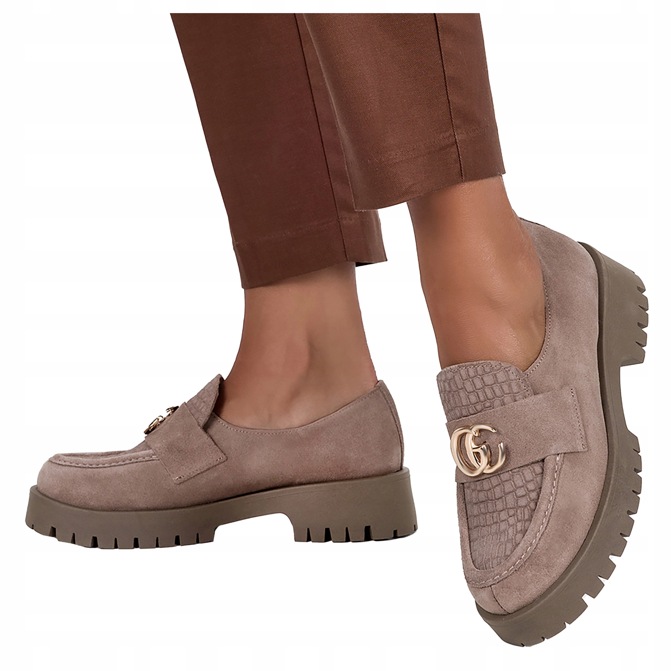 Béžové kožené mokasíny Na Platformě Zlatá ozdoba Polský Výrobek vel 41