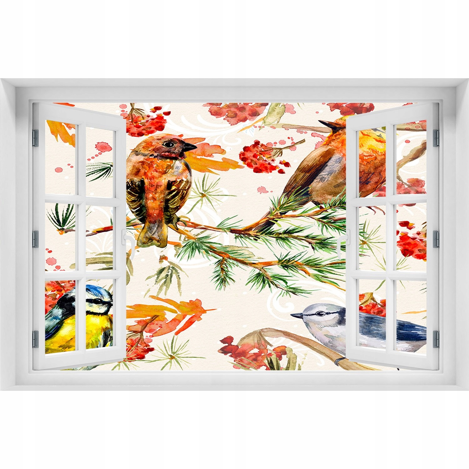 

3D Okno Naklejka samoprzylepna Iglaki i ptaki