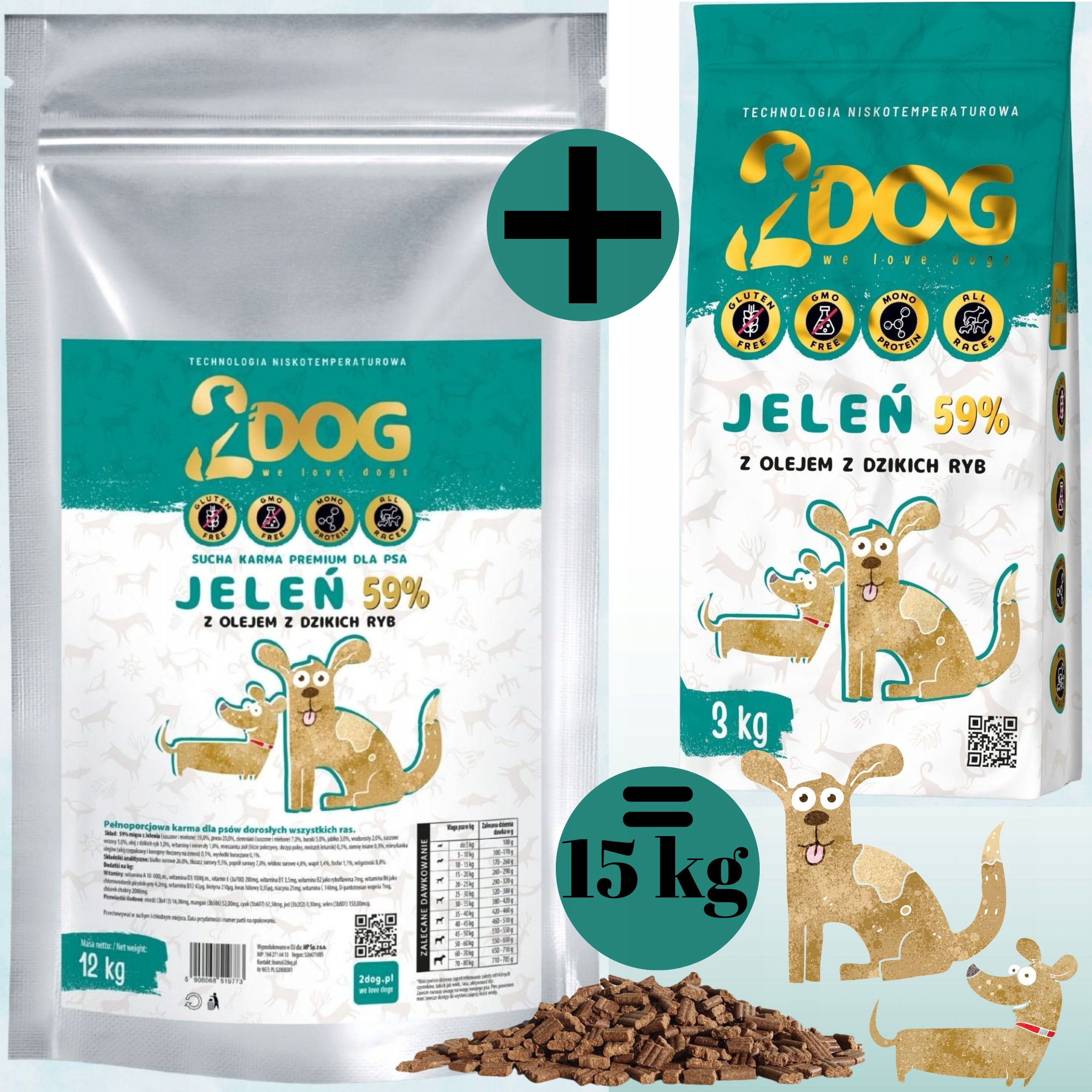 Levně Suché Krmivo Pro Psa 2Dog Jelen 15 kg Za Studena Lisované Hypoalergenní