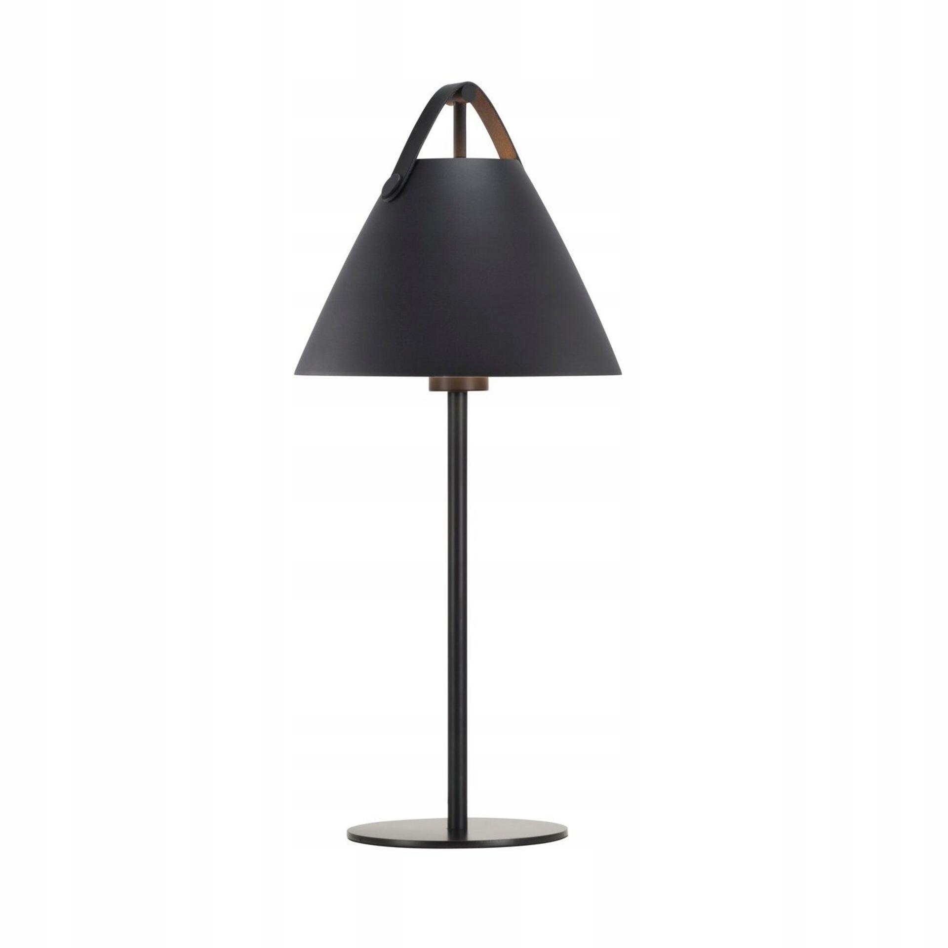 Stolová lampa Nordlux Strap čierna, E27, kov a koža, 55 cm, škandinávsky desi