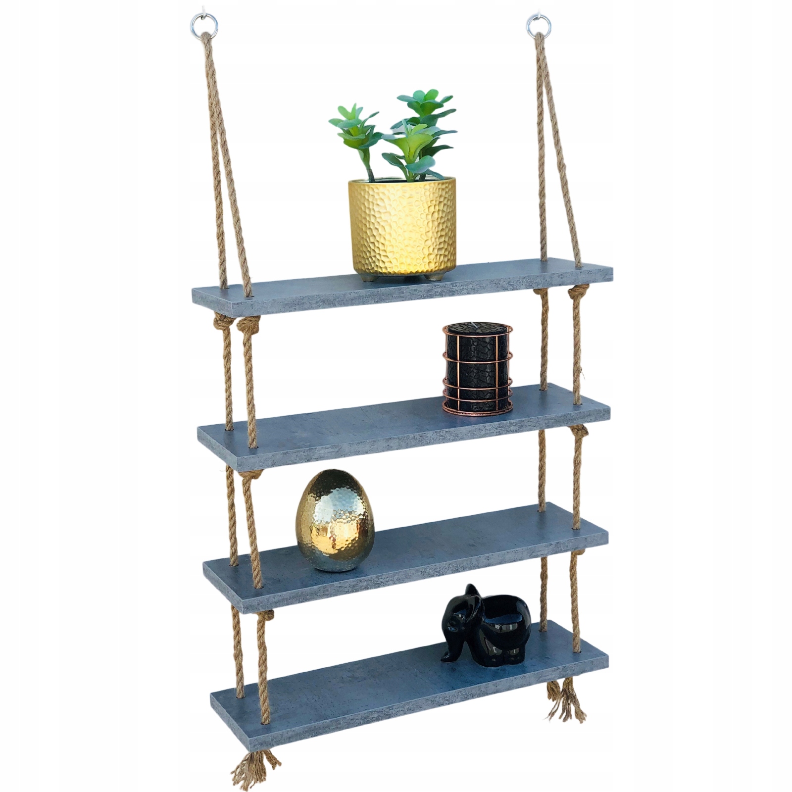 Półka ścienna BETON na linach ZESTAW 4 SZTUK boho