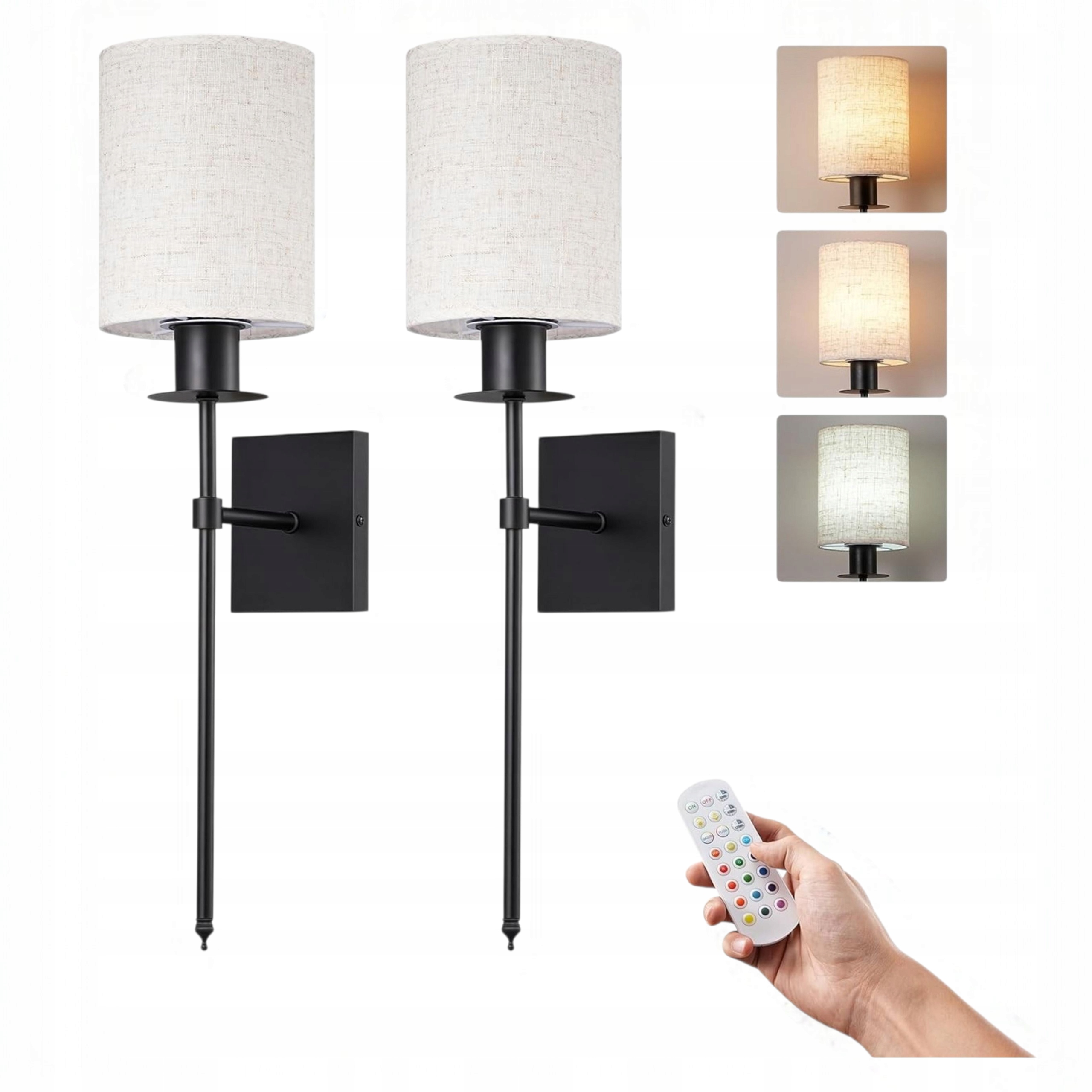 Kinkiety Led Bezprzewodowe 2szt Rgb Pilot Usb-c Ściemniacz Timer Beżowy