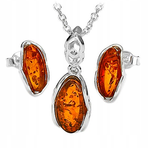 Komplet Šperků z originálního Jantarového Stříbra 925 řetízek Na Dárek