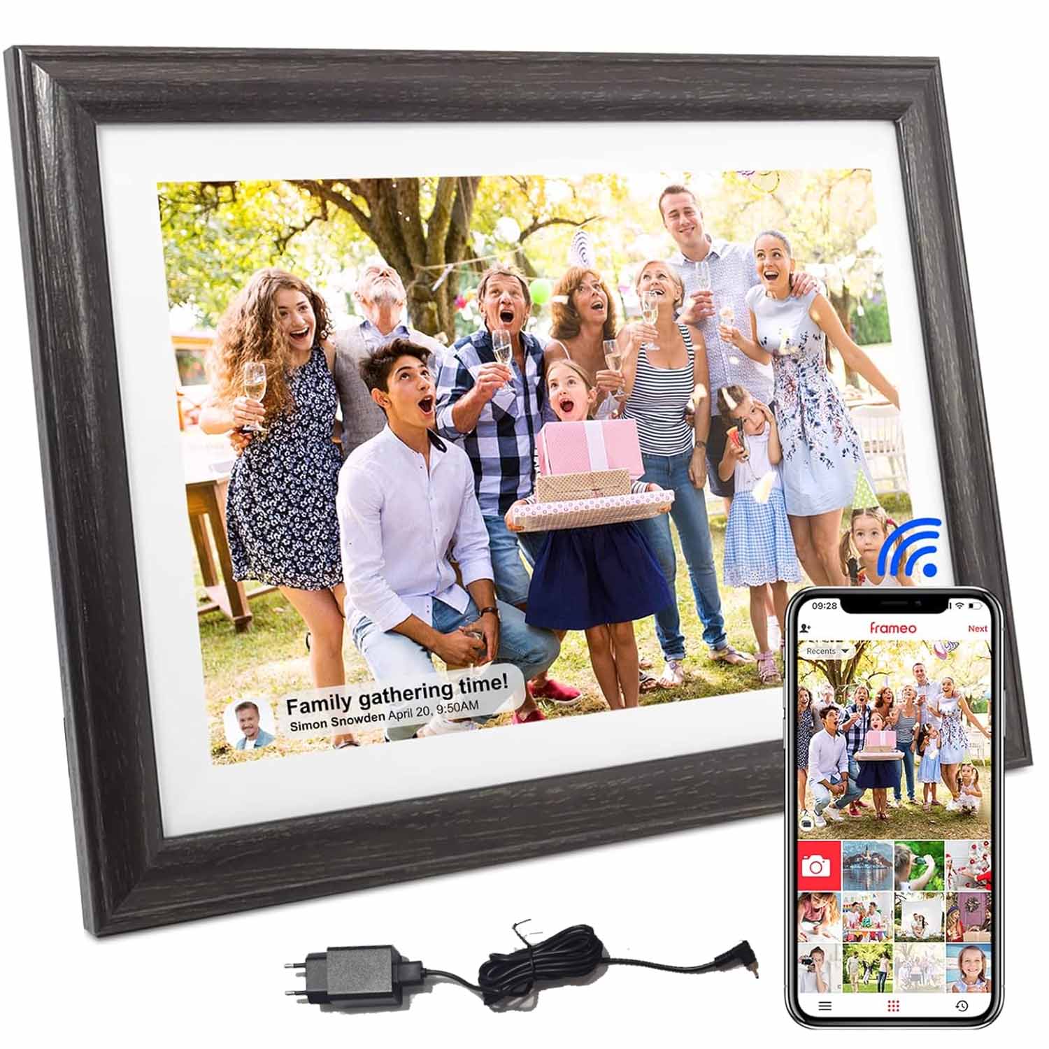 Digitální Fotorámeček Rámeček Dotykový Fotografie Videa Dřevo 10,1" Frameo 16GB
