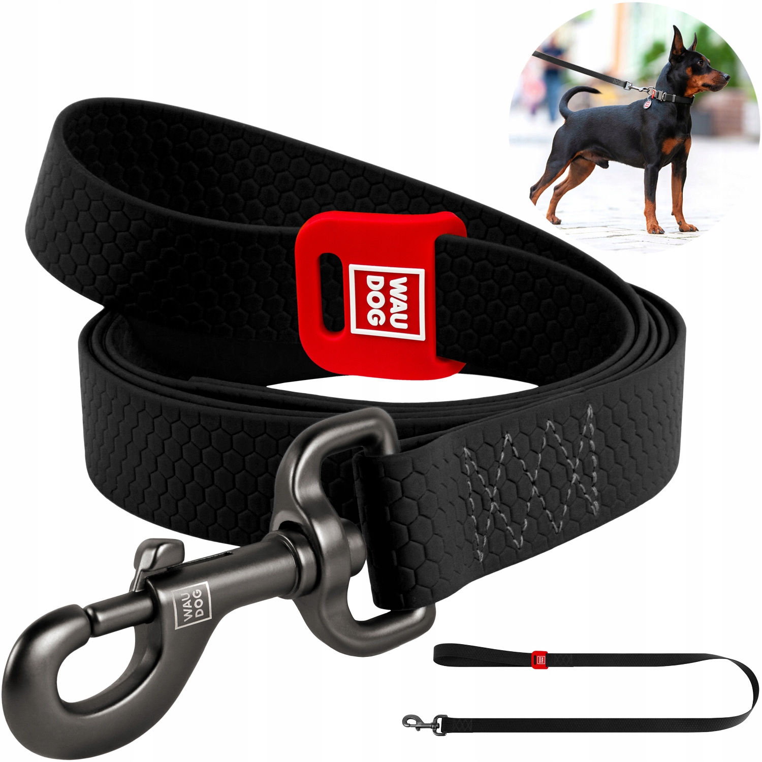 Levně Vodítko pro psa voděodolné Waudog Waterproof černé, vel. M, 183 cm, 20 mm