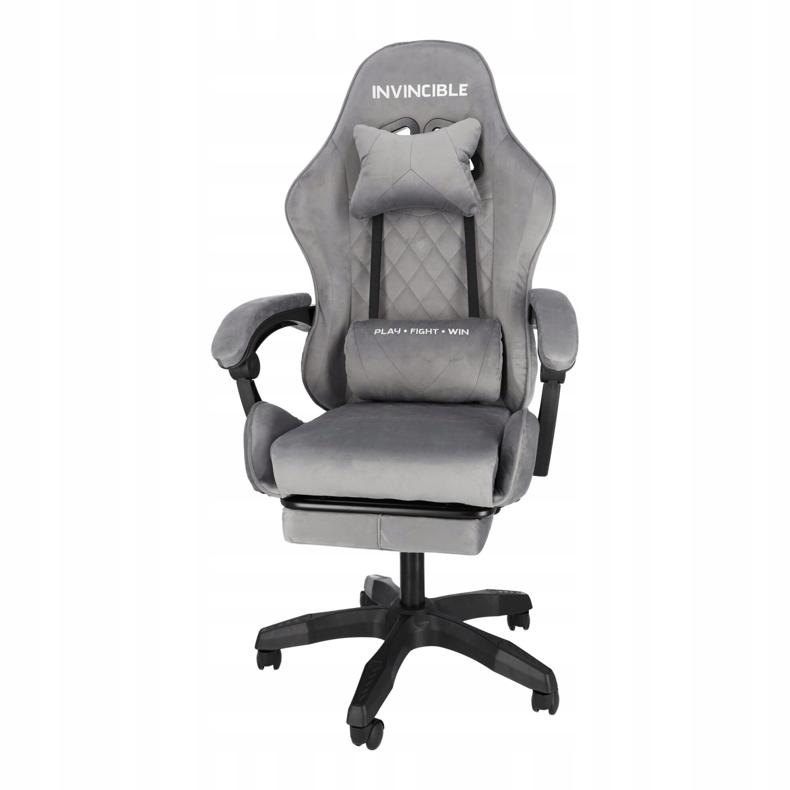 Herné kreslo, sivé, otočné, kancelárske, na stôl s podnožkou