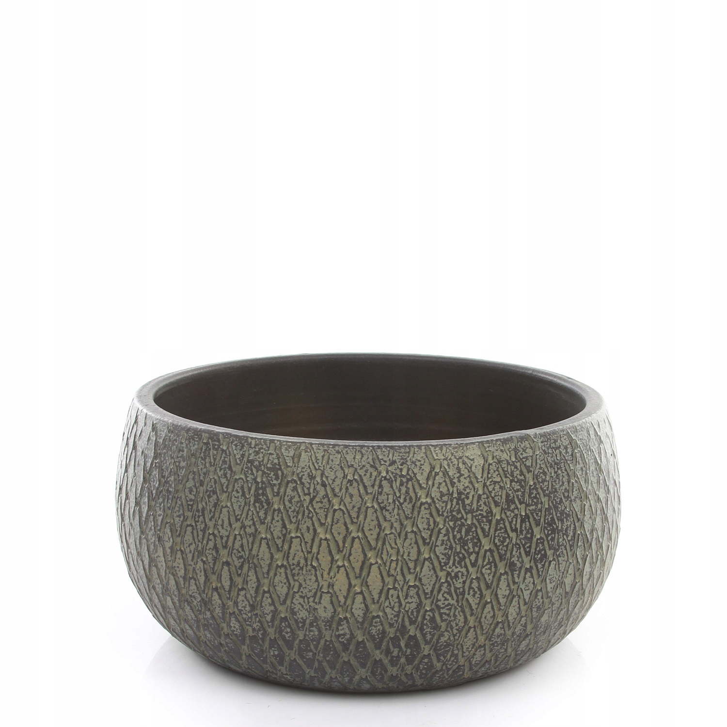 niska okrągła ceramiczna donica zielona z fakturą Madeira Bowl 27/13 green