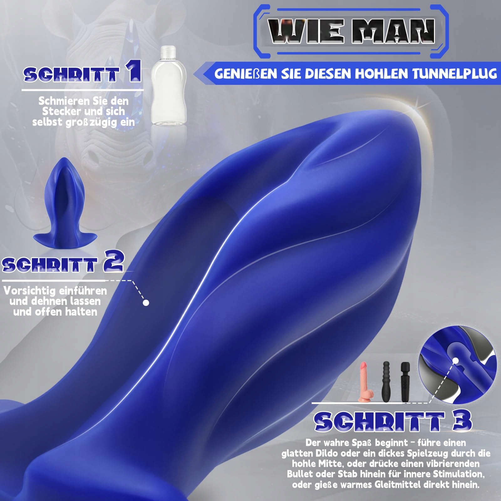XXL HOHLER SILIKON ANALPLUG DLA MĘŻCZYZN I KOBIET MASAŻ PROSTATY TUNEL — miniatura 4
