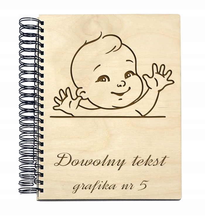 Album Drewniany Grawerowany A5 z grafiką dziecka i tekstem