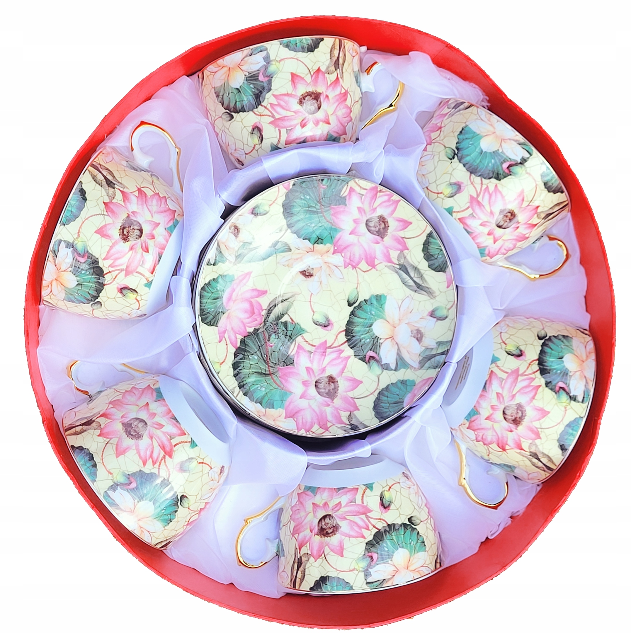Porcelana cienka do kawy 6 szt filiżanka spodek złoty rant kwiat 260ml prez