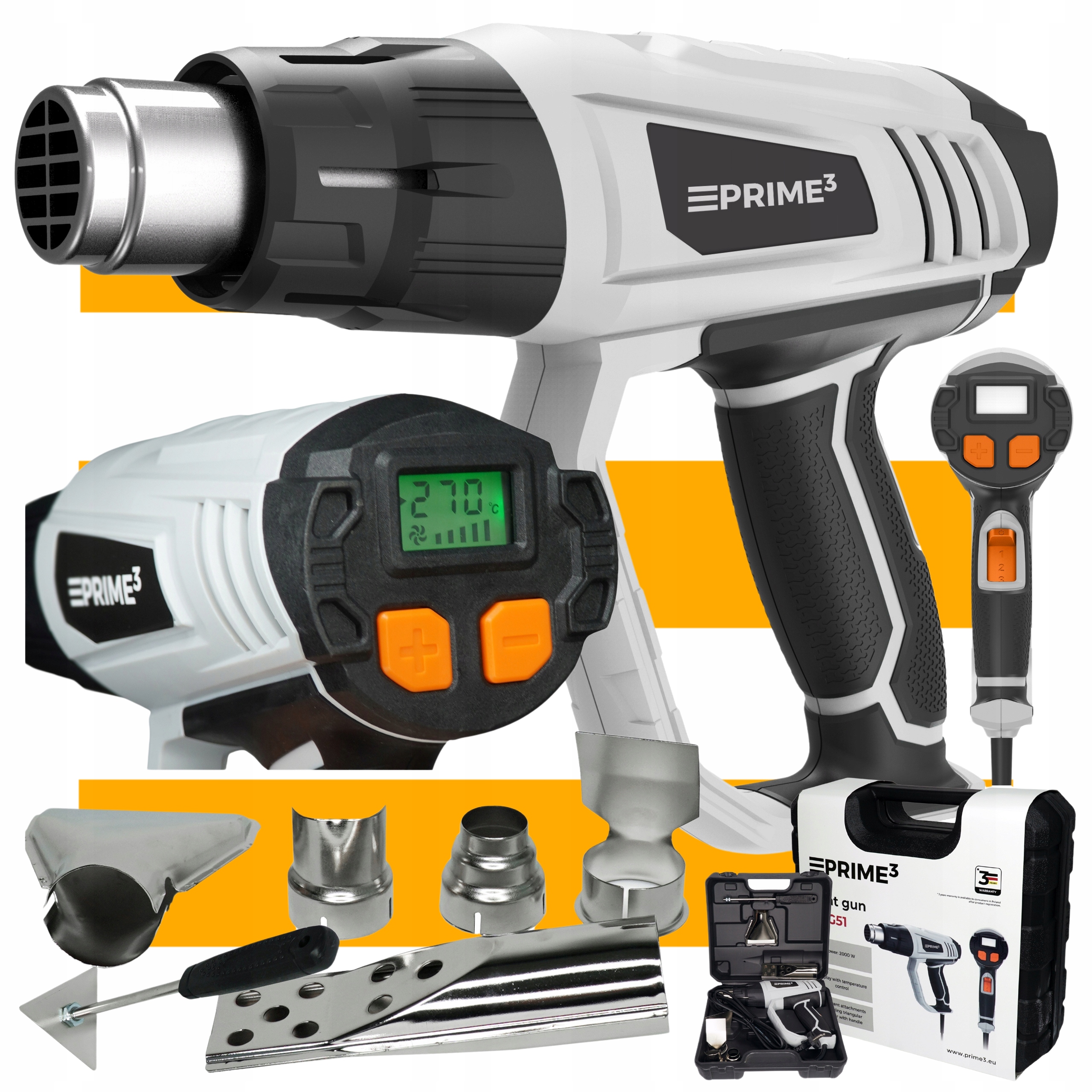 Opalarka 2000 W 600 C 2 Biegi Płynna Regulacja LCD Mocna 6 Końcówek