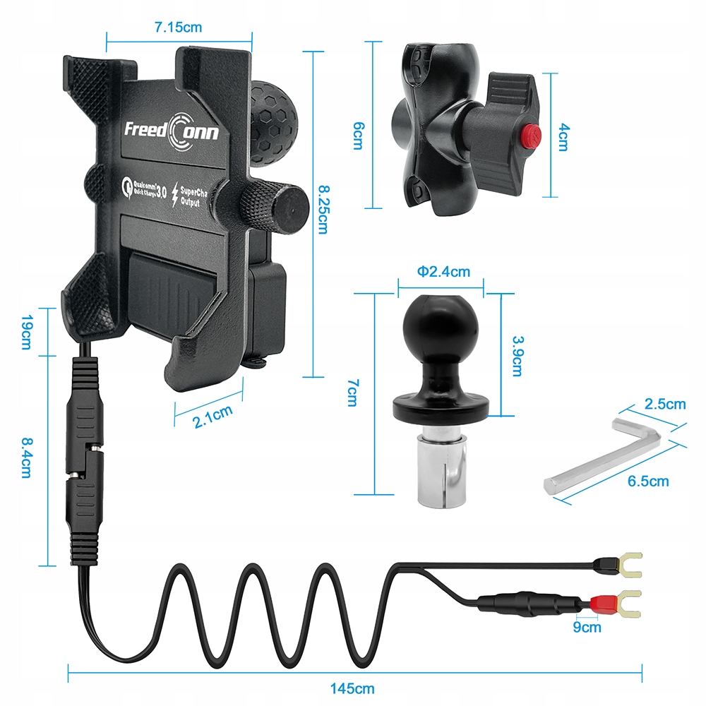 MC10N+BM2R UCHWYT NA TELEFON ŁADOWARKA USB QC 3.0 MOTOCYKLOWY Producent Freedconn