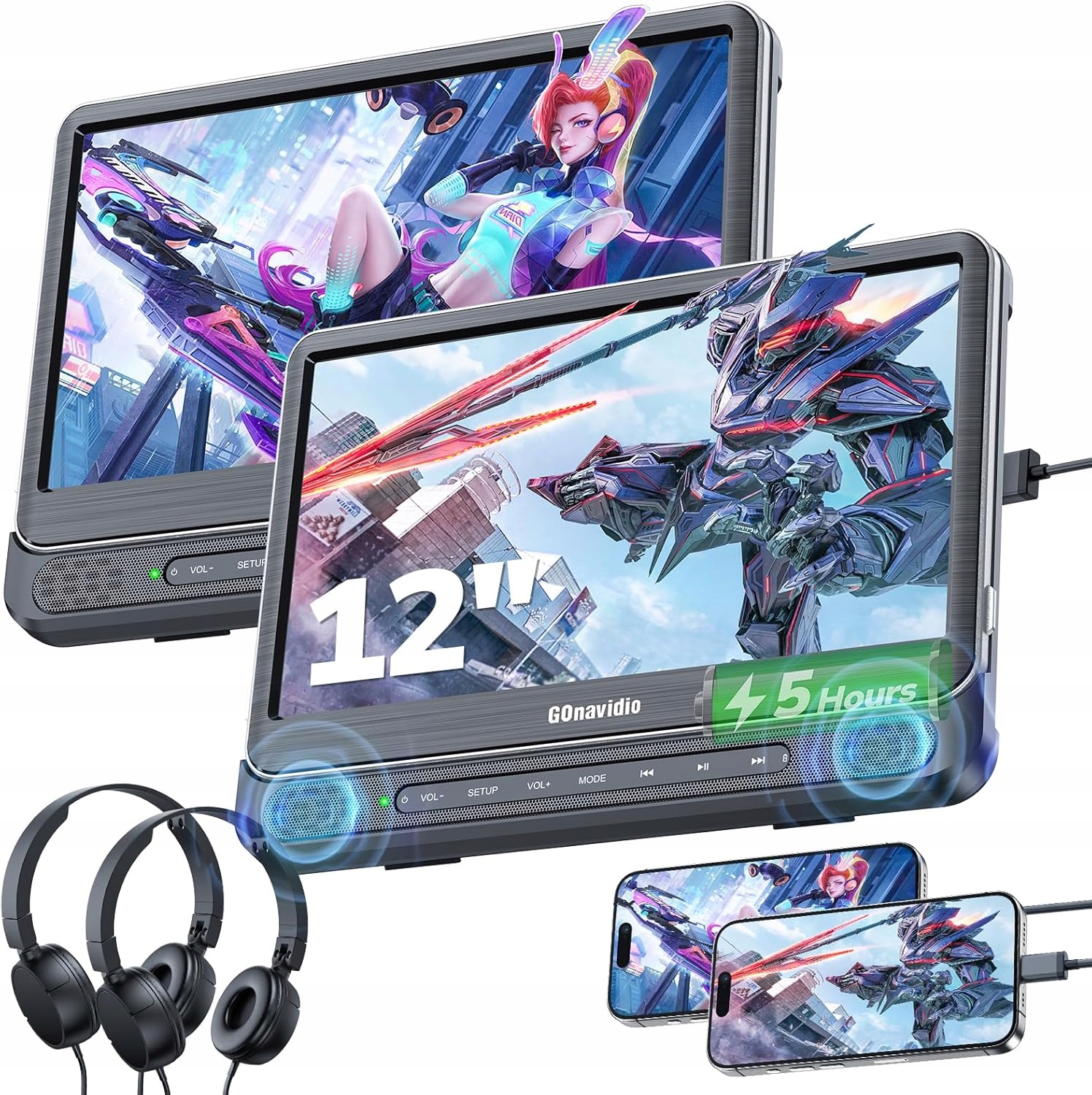 DVD CD Prehrávače Do Auta Gonavidio 2 Obrazovky 12" Slúchadlá