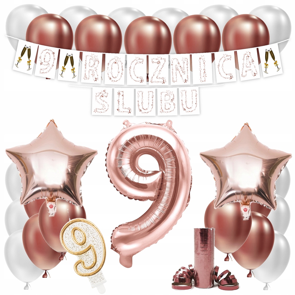 

Zestaw Balony 9 Rocznica Ślubu Rose Gold Girlanda
