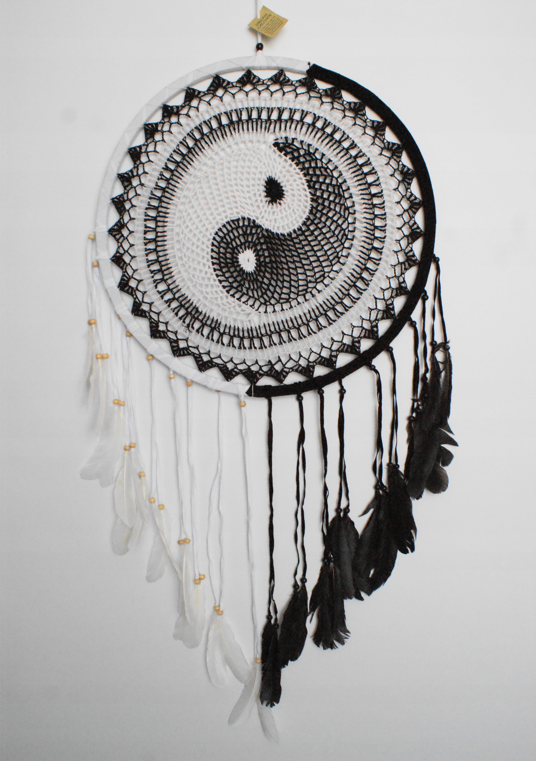 Dekorativní lapač snů, yin-yang, bavlna, 52 cm