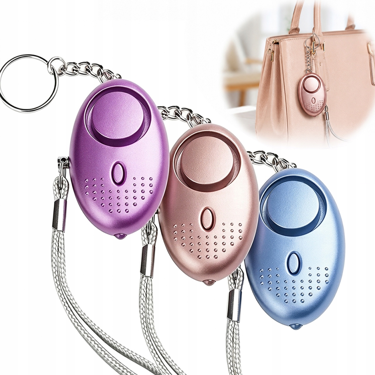 3 El Alarm Osobisty Brelok aż 140db Bardzo Głośny Samoobrona latarka Led
