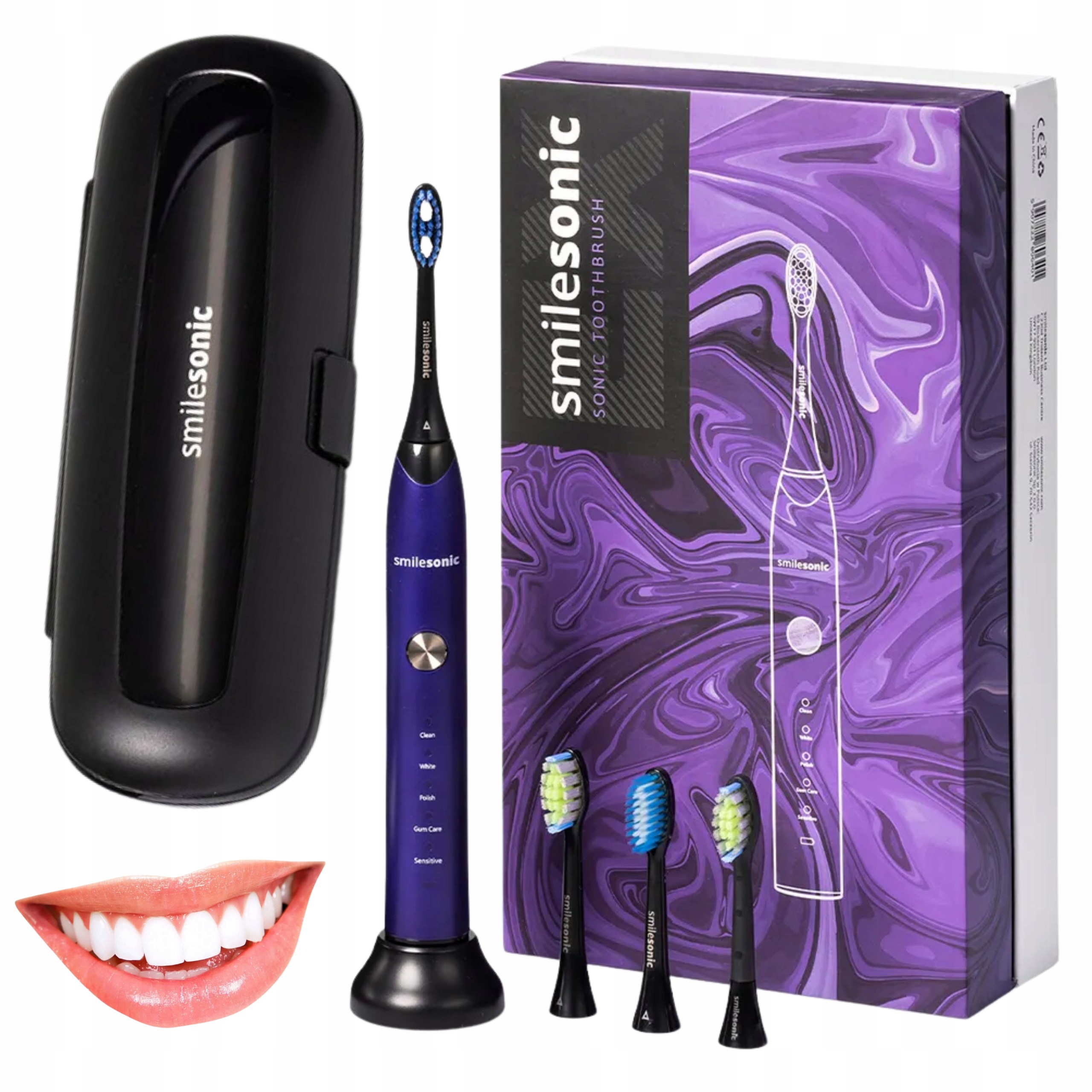 Szczoteczka Soniczna Do Zębów Elektryczna Smilesonic Ex Purple Końcówki
