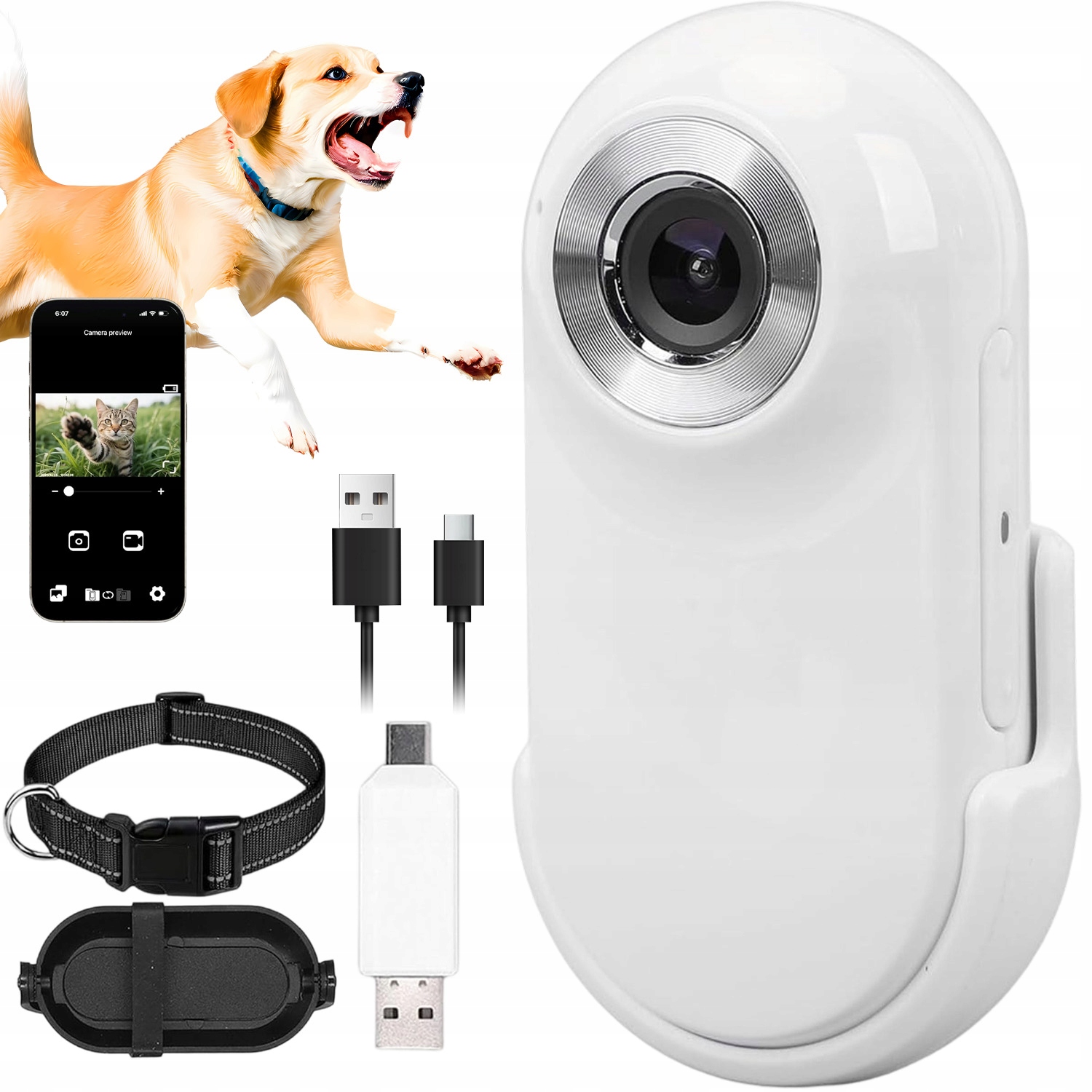 Přenosná Kamera S Obojkem Pro Kočky 1080P, Lehká, Dostupné Přehrávání