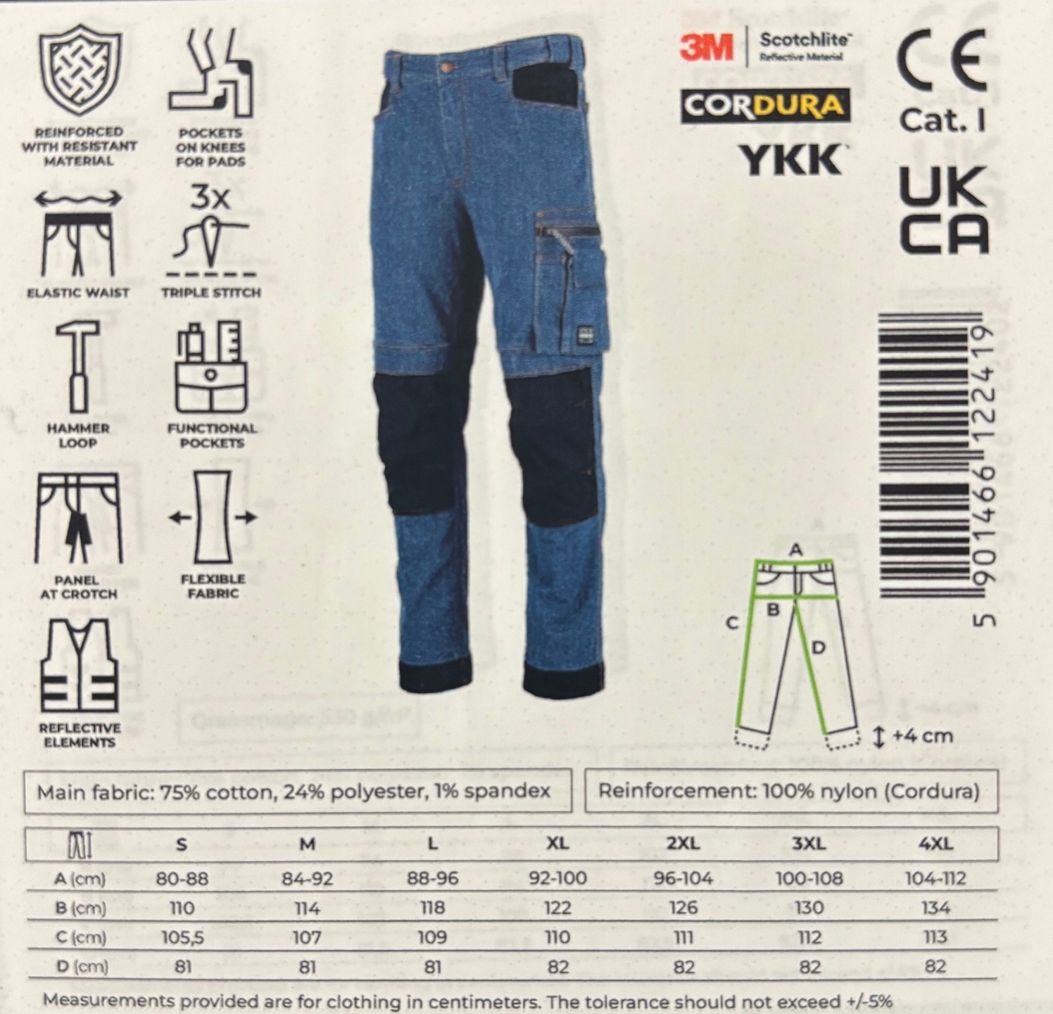 STALCO SPODNIE ROBOCZE DO PASA JEANS JEANSY CORDURA 3M ZAMEK YKK ROZ. L V2