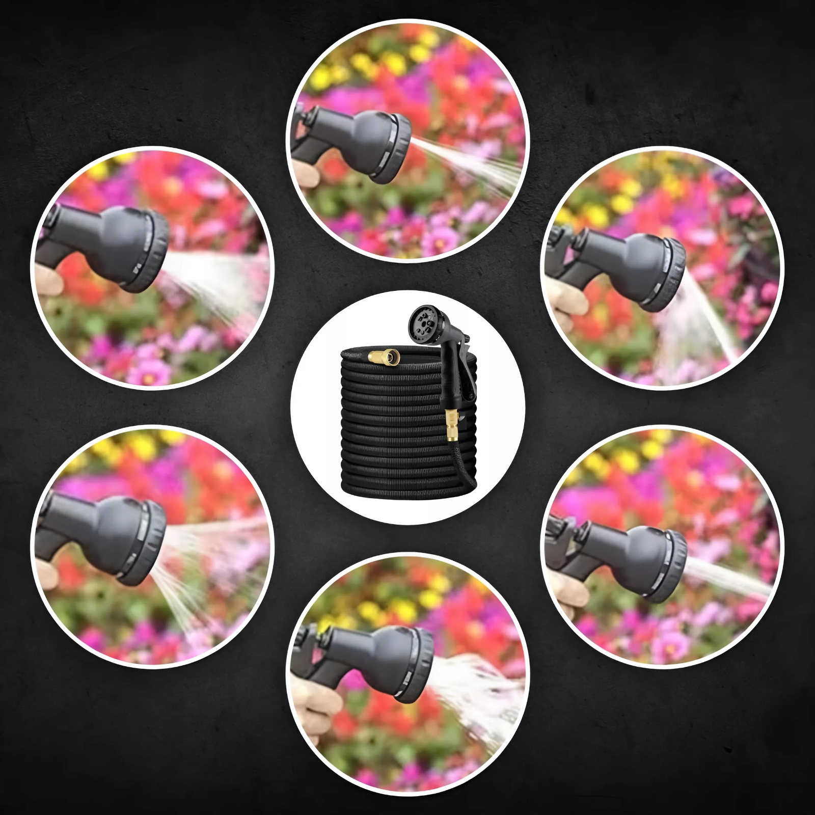 WĄŻ OGRODOWY MOCNY ROZCIĄGLIWY 45m + PISTOLET Zraszacz + ZŁĄCZKI + UCHWYT Marka bez marki