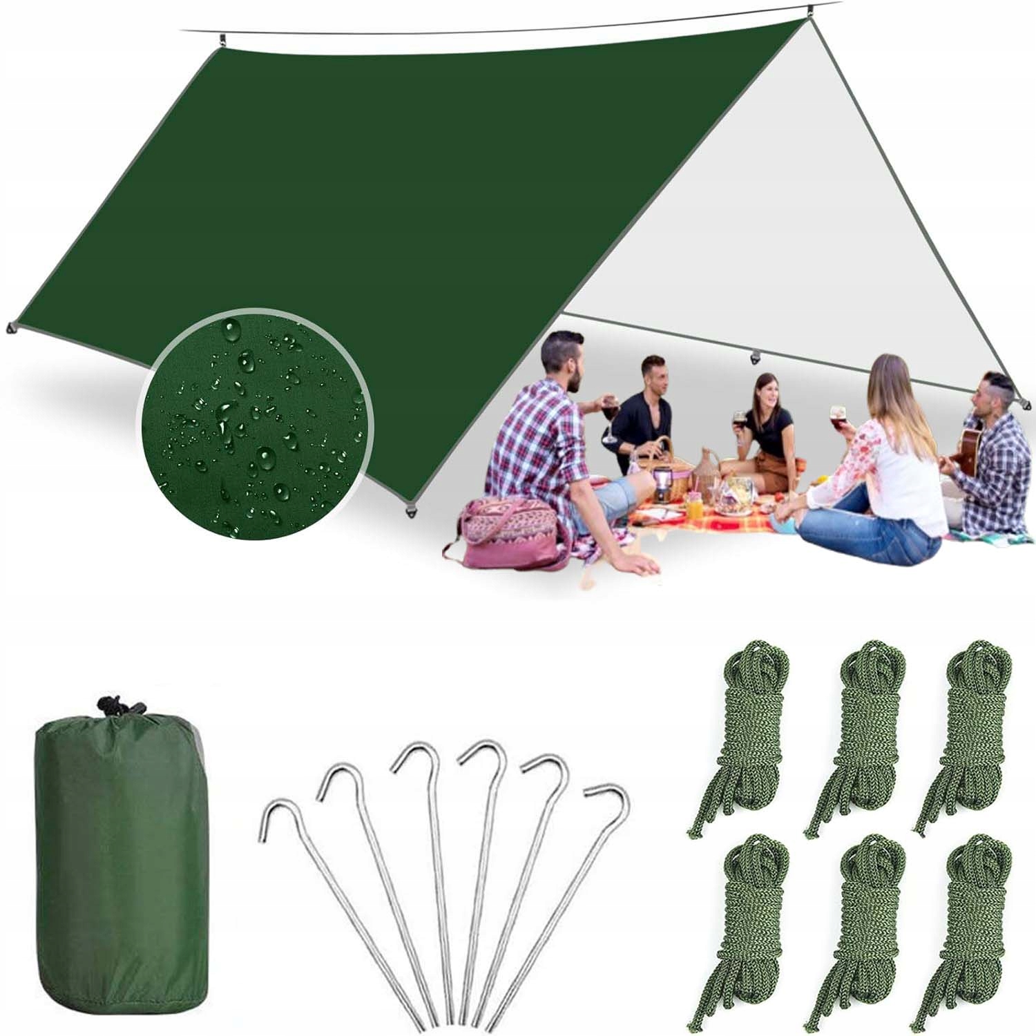 Plandeka Biwakowa Tarp Namiotowa Wodoodporny Odporny Na Słońce Zestaw 3×3M