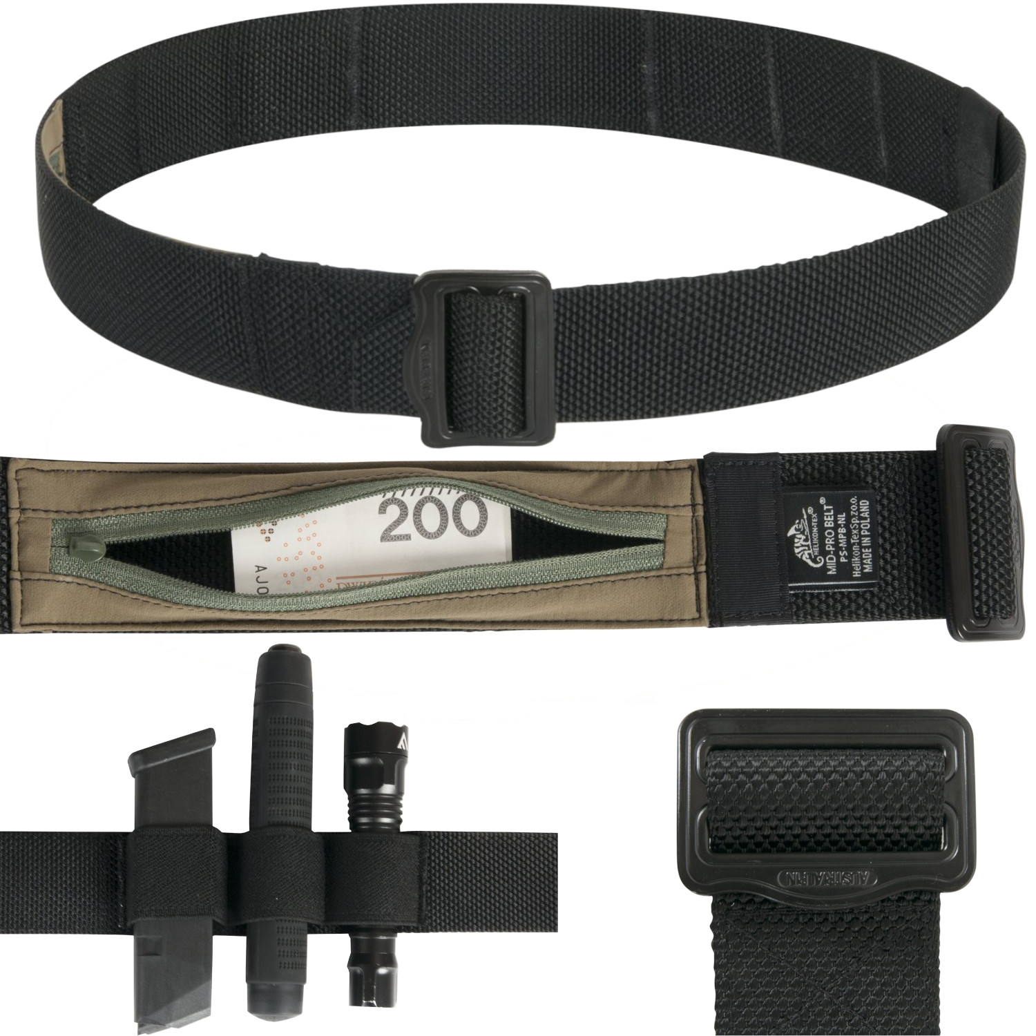 Nylonový taktický opasek Helikon Mid-pro Belt Black Černá XXL 120 cm