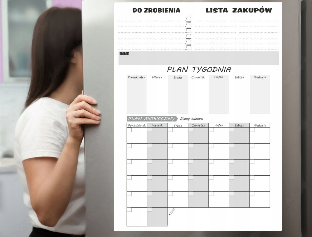 TABLICA MAGNETYCZNA Z PISAKIEM NA LODÓWKĘ KALENDARZ MAGNES PLANER NOTES Materiał inny