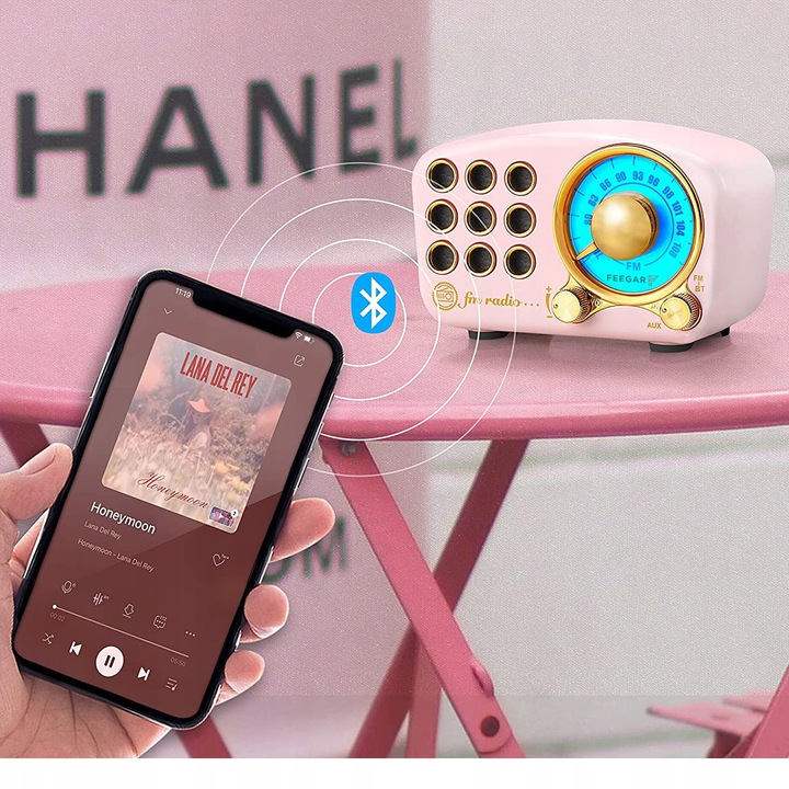 RADYJKO RÓŻOWE DLA DZIEWCZYNKI PRZENOŚNE BLUETOOTH Model Retro